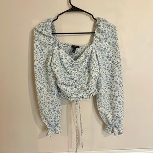 Blue floral print blouse long sleeve top